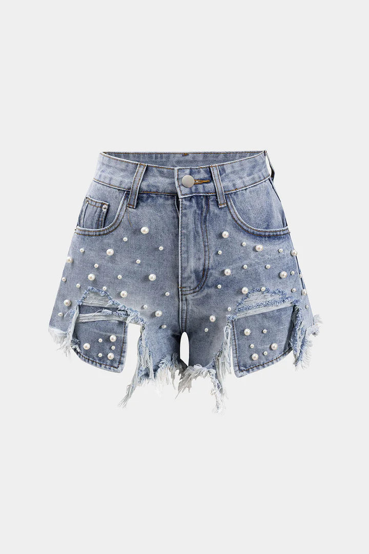 Shorts met hoge taille en kralen