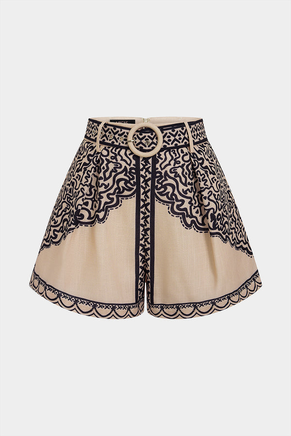 Geometrische short met riem en hoge taille