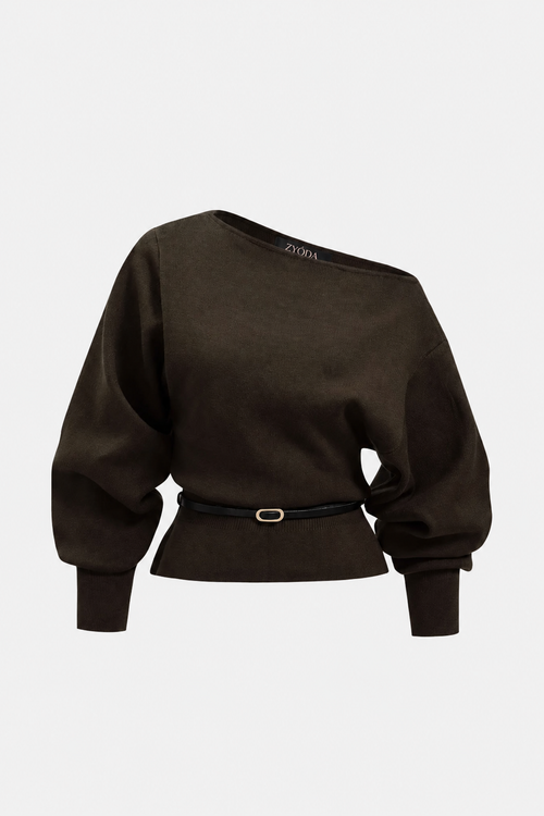 Gebreide One-Shoulder Top met Ceintuur