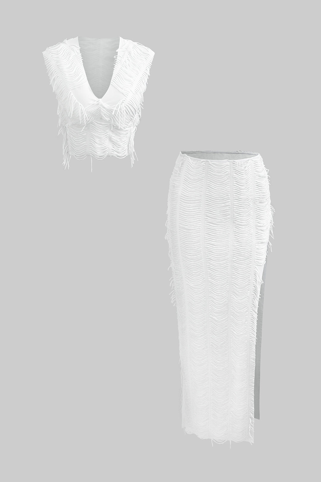 Used-look set met croptop en maxirok