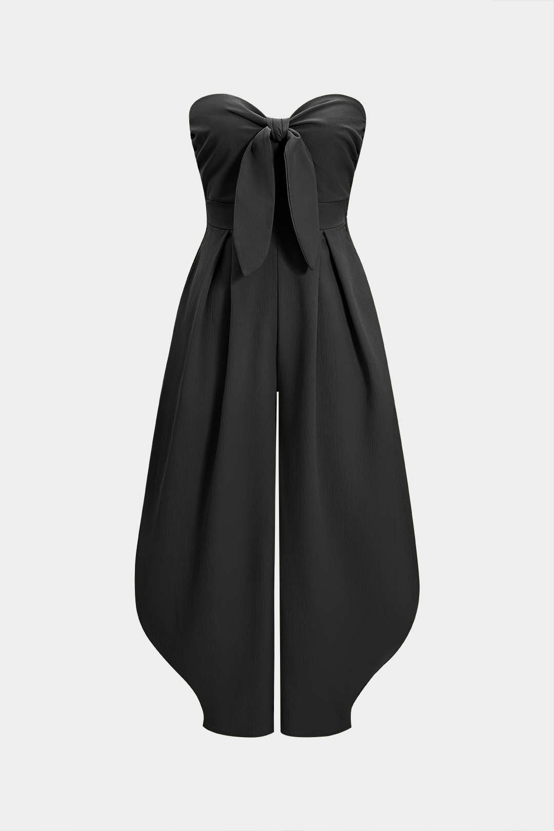Mouwloze jumpsuit met strapless pasvorm, strik en ruches