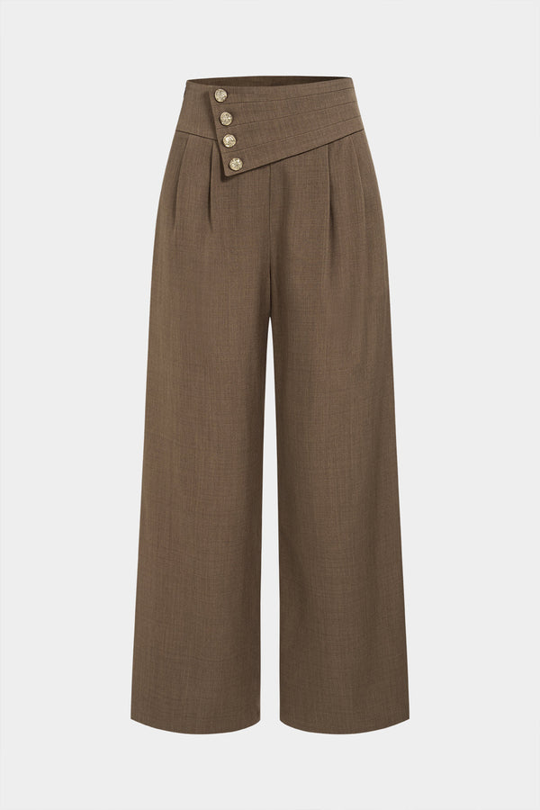 Asymmetrische broek met knoopjes en wijde pijpen