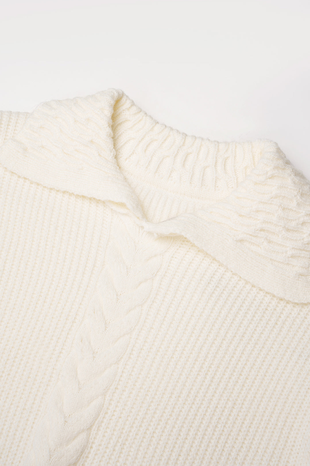 Gebreide effen top met revers en lange mouwen