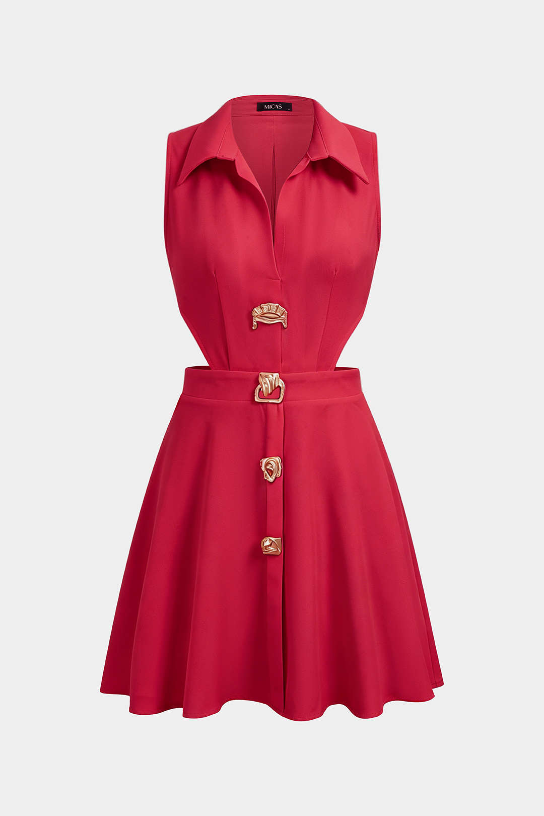 Metallic mouwloze minijurk met revers en knoopjes