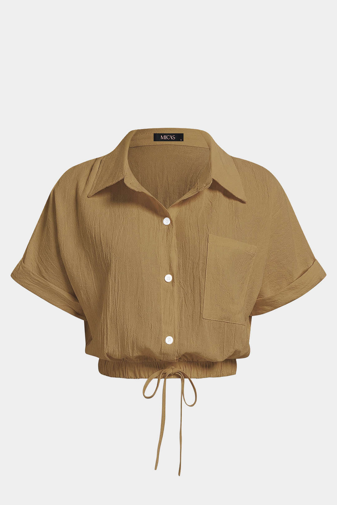 Blouse met revers, trekkoord en korte mouwen