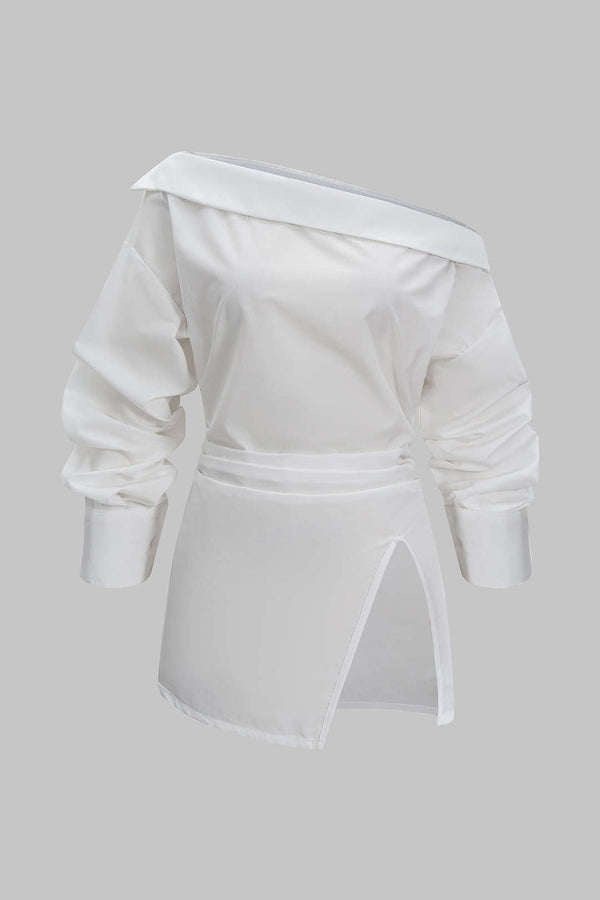 Blouse met blote schouders, ruches en lange mouwen