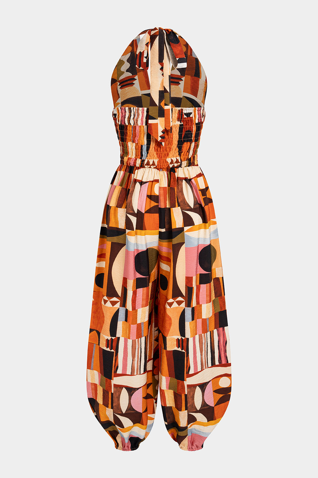 Colorblock jumpsuit met halternek, V-hals en strik