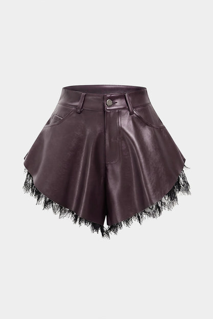 Leren Short met Wijde Pijpen en Kant
