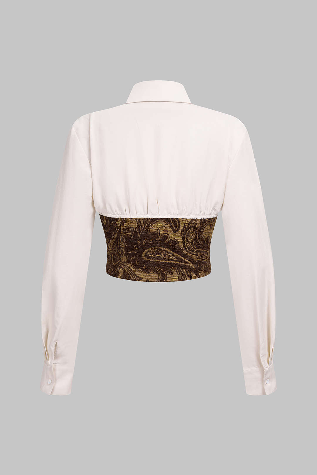 Jacquard patchwork blouse met rits en lange mouwen