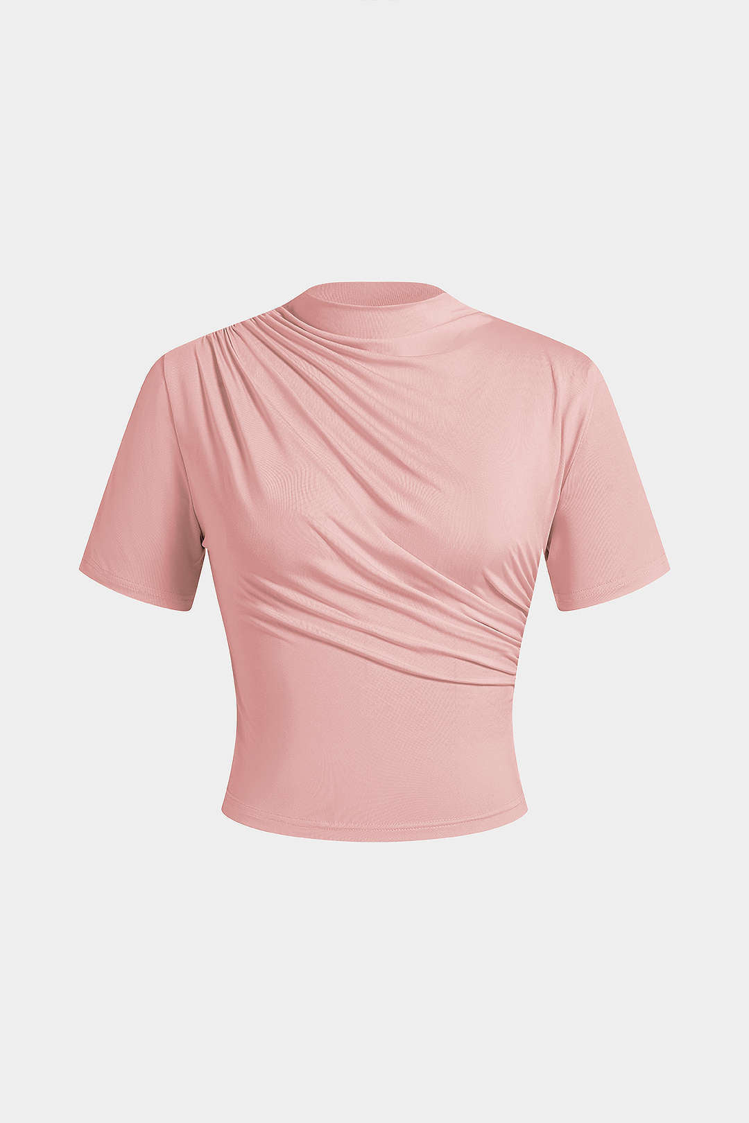 Evi - T-shirt met opstaande kraag, ruches en korte mouwen