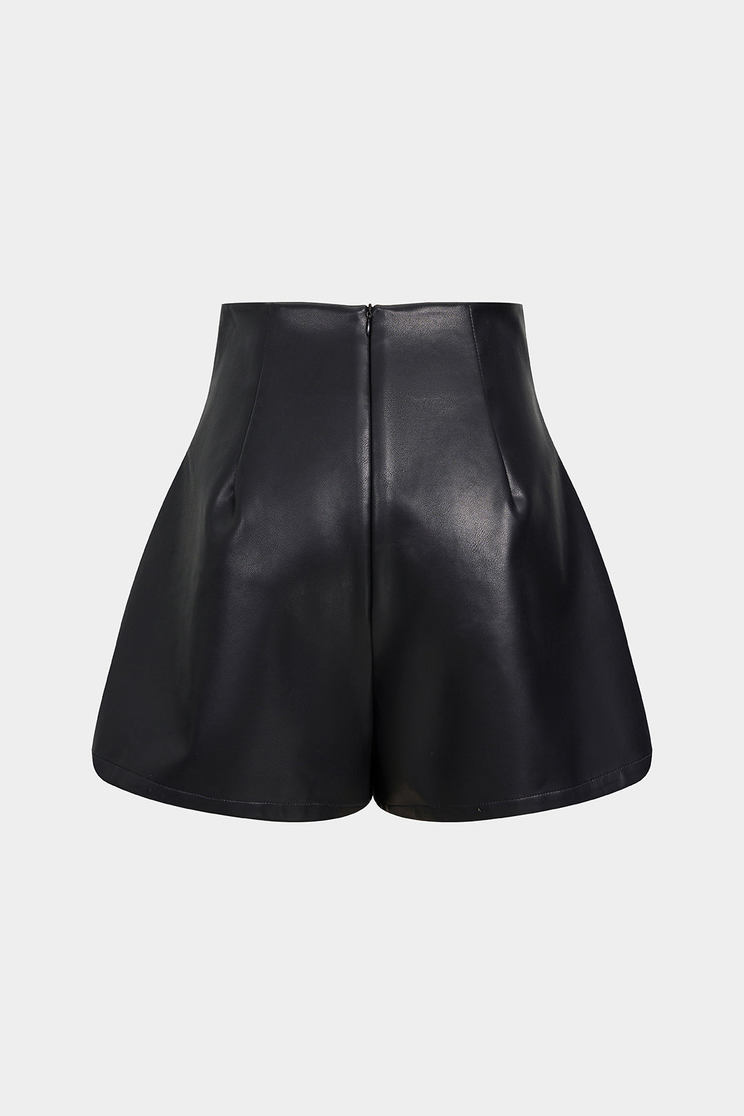Leren-look short met ruches en rits