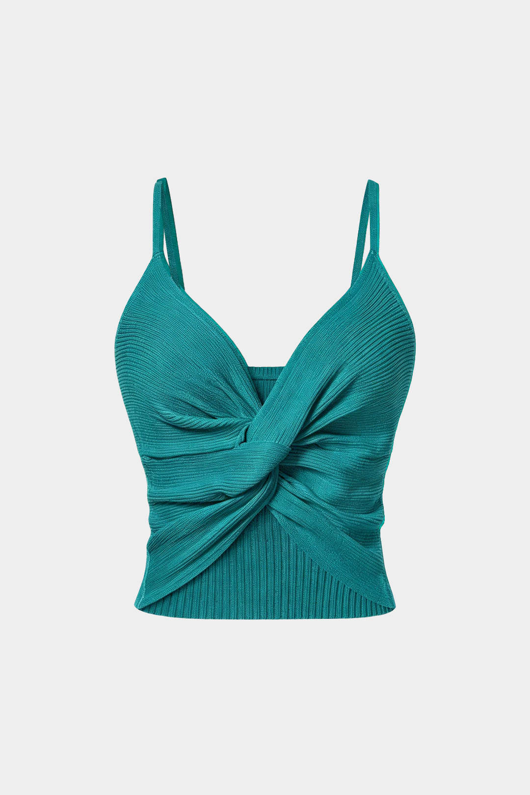 Vesna - Gebreide top met V-hals, gedraaid detail en knoopdetail