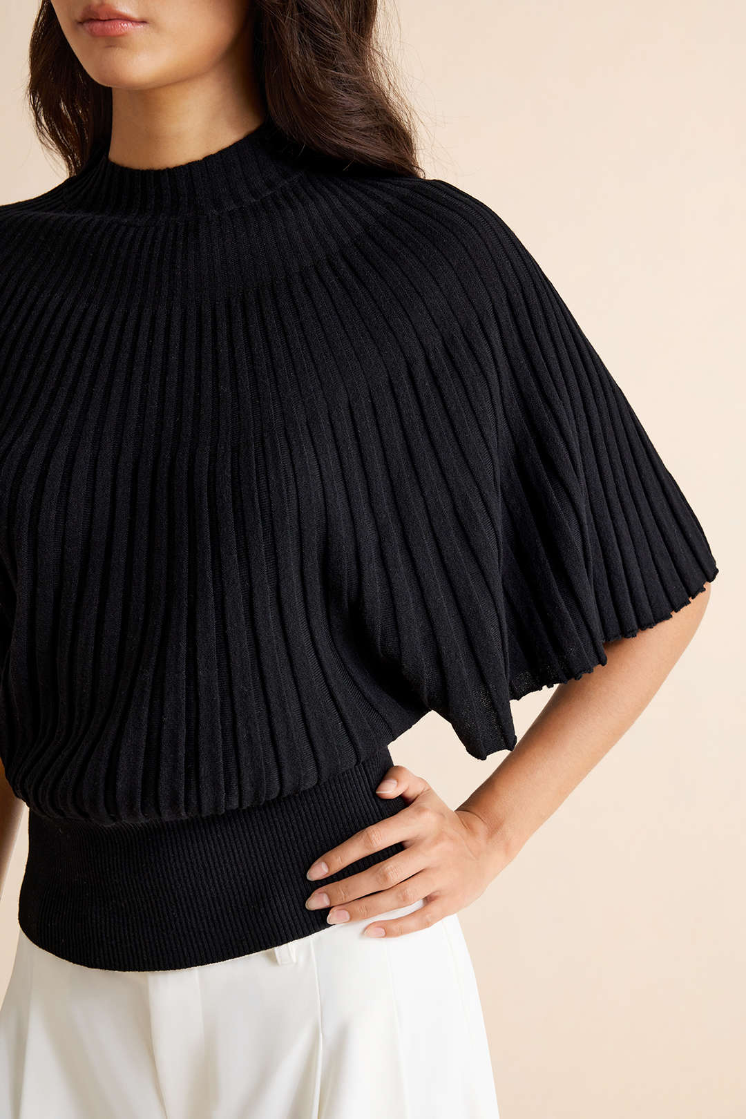 Effen T-shirt met ronde hals en vleermuismouwen