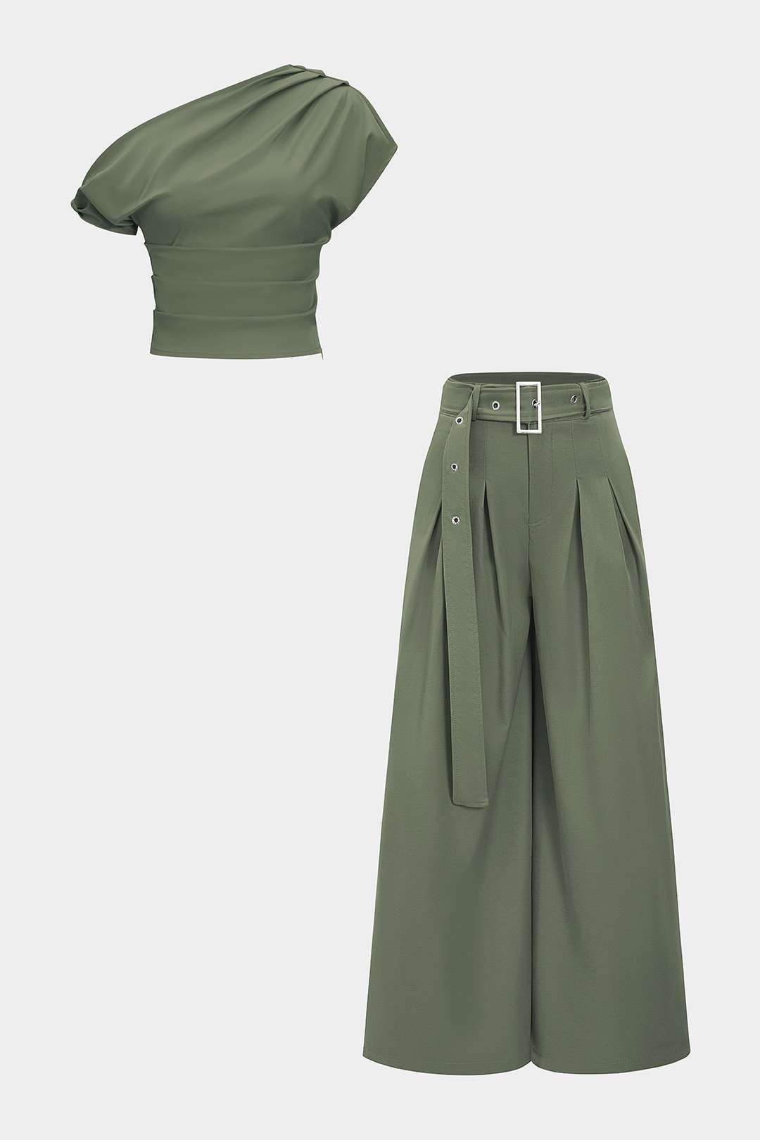 Asymmetrische set met top en pantalon