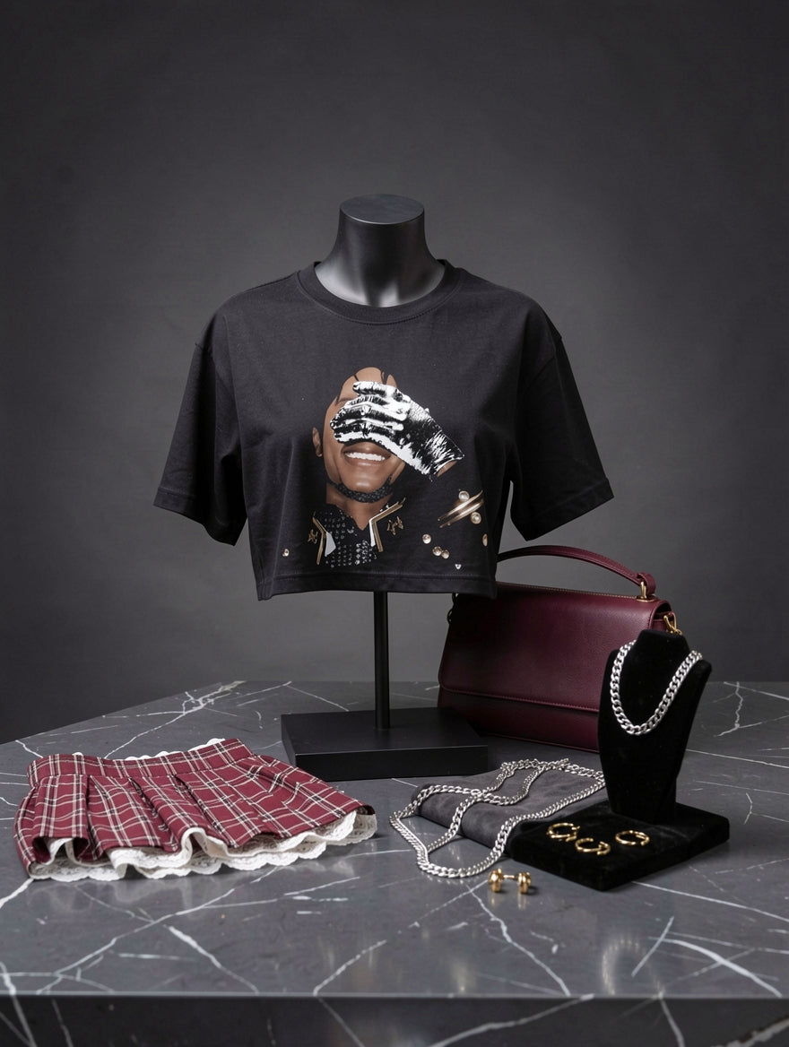 Michael Jackson - Vintage T-shirt cropped style - Dark grey