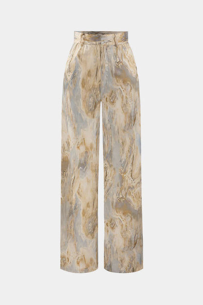 Trousers with marble print, high waist, long and straight legs
