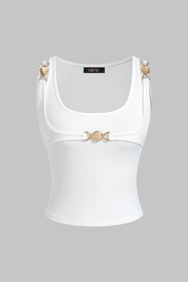 Demi - Metallic tanktop met ronde hals