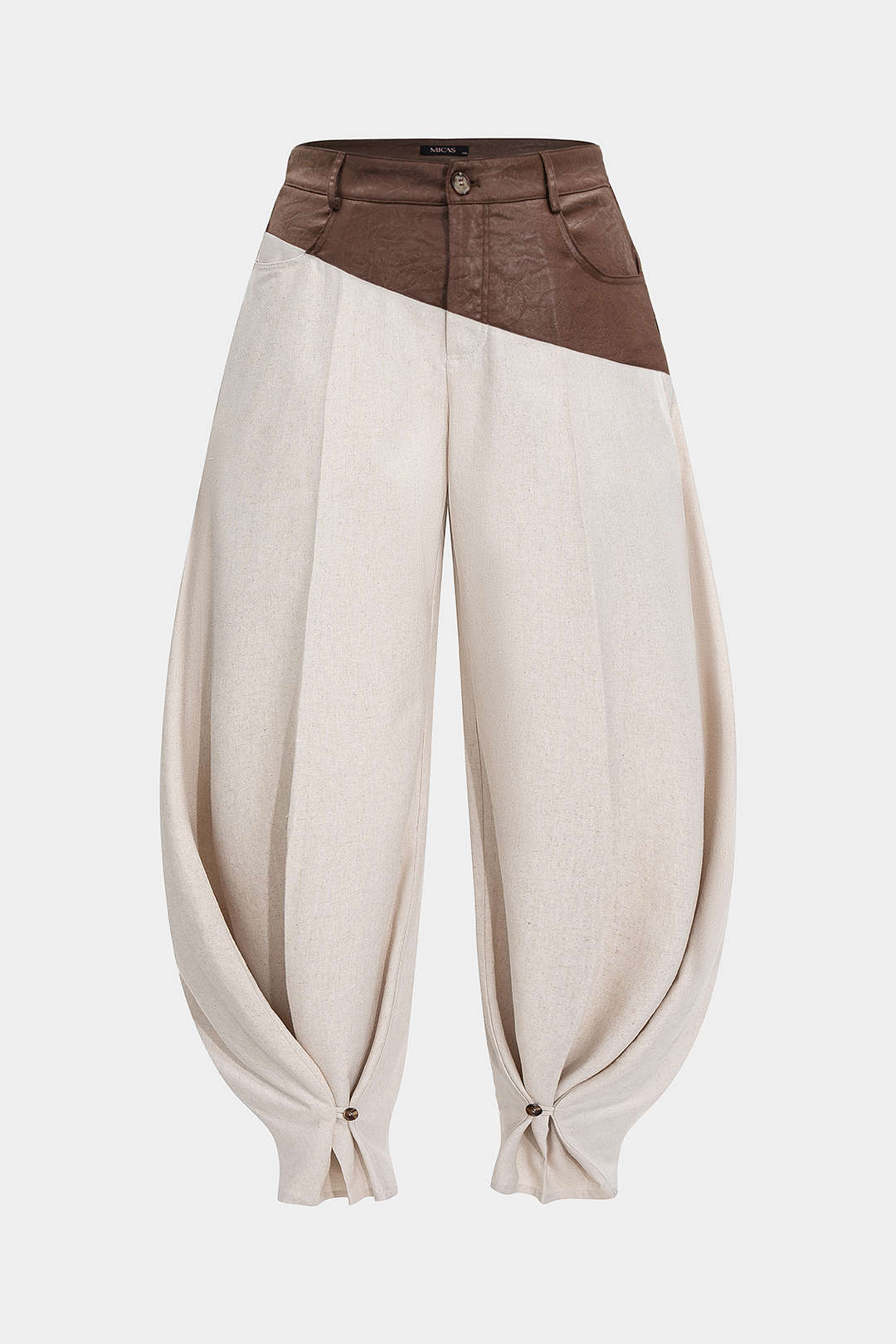 Leren-look linnen pantalon met ruches