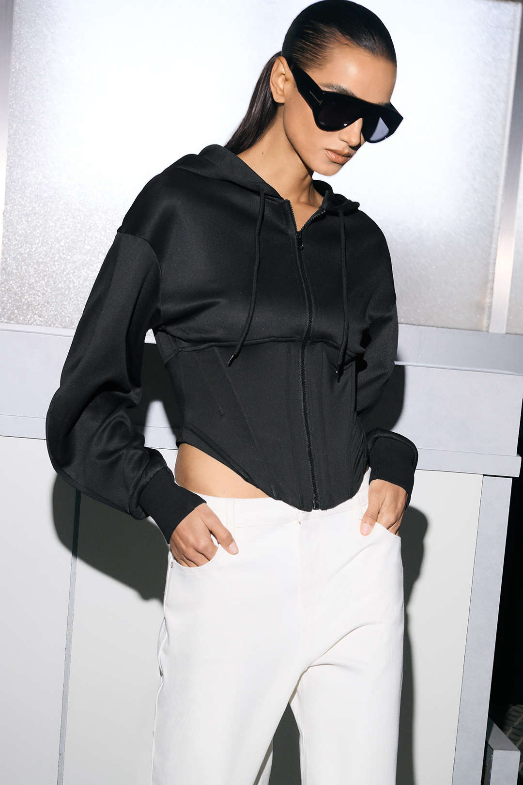 Hoodie met rits en trekkoord
