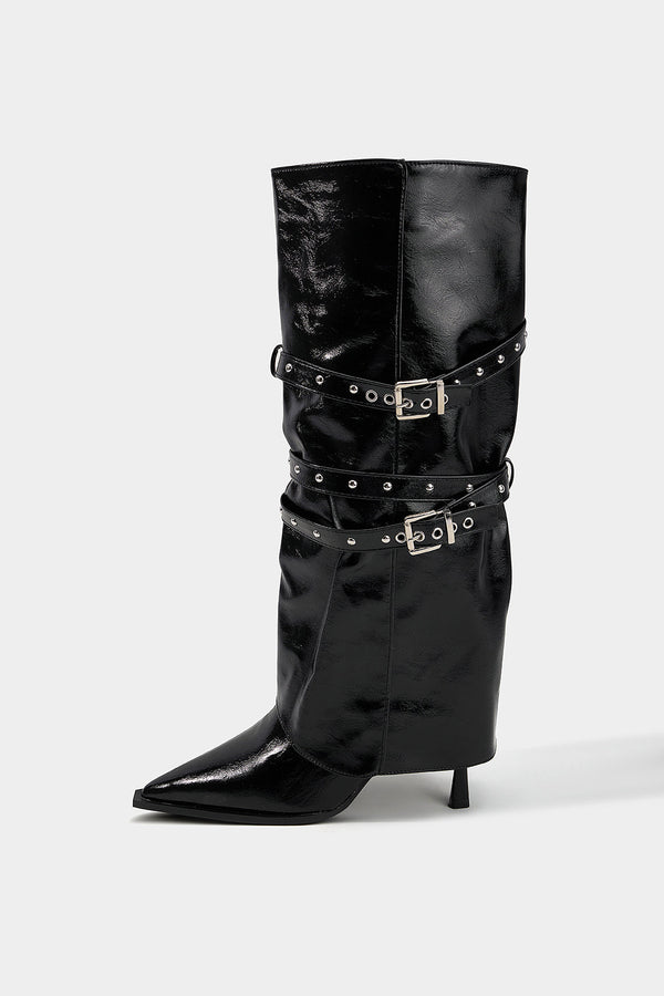 Kniehoge laarzen met spitse neus en studs