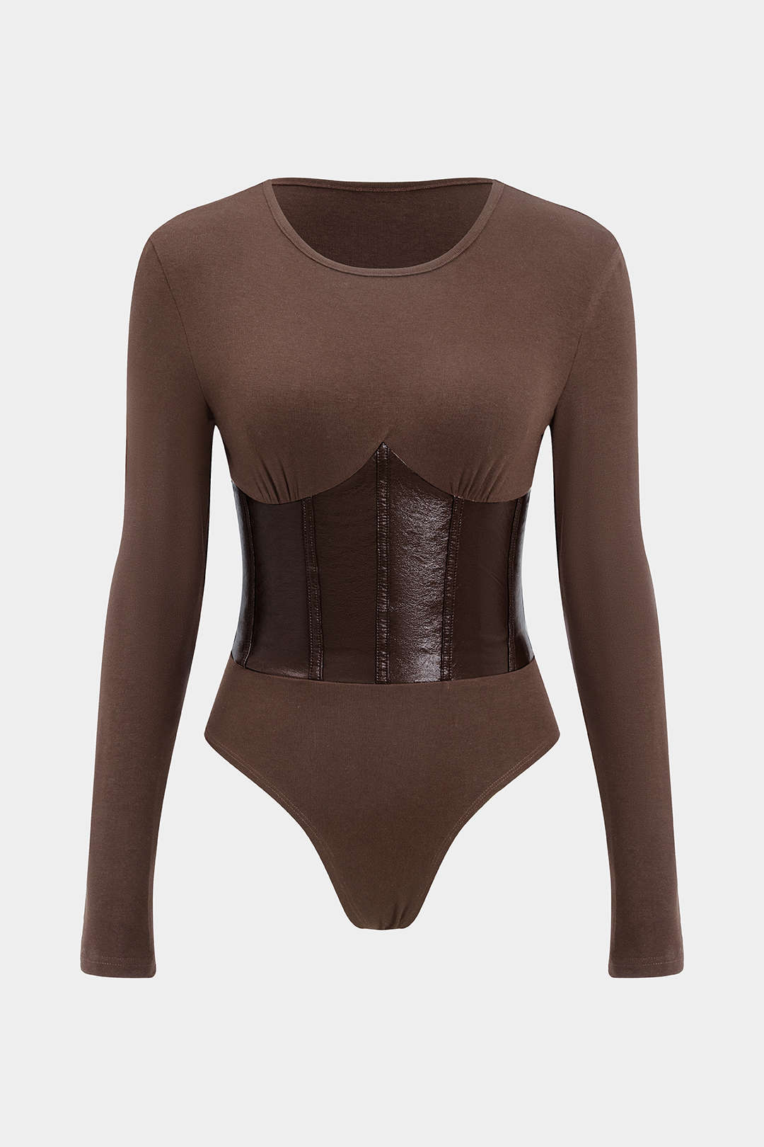 Patchwork leren-look body met lange mouwen