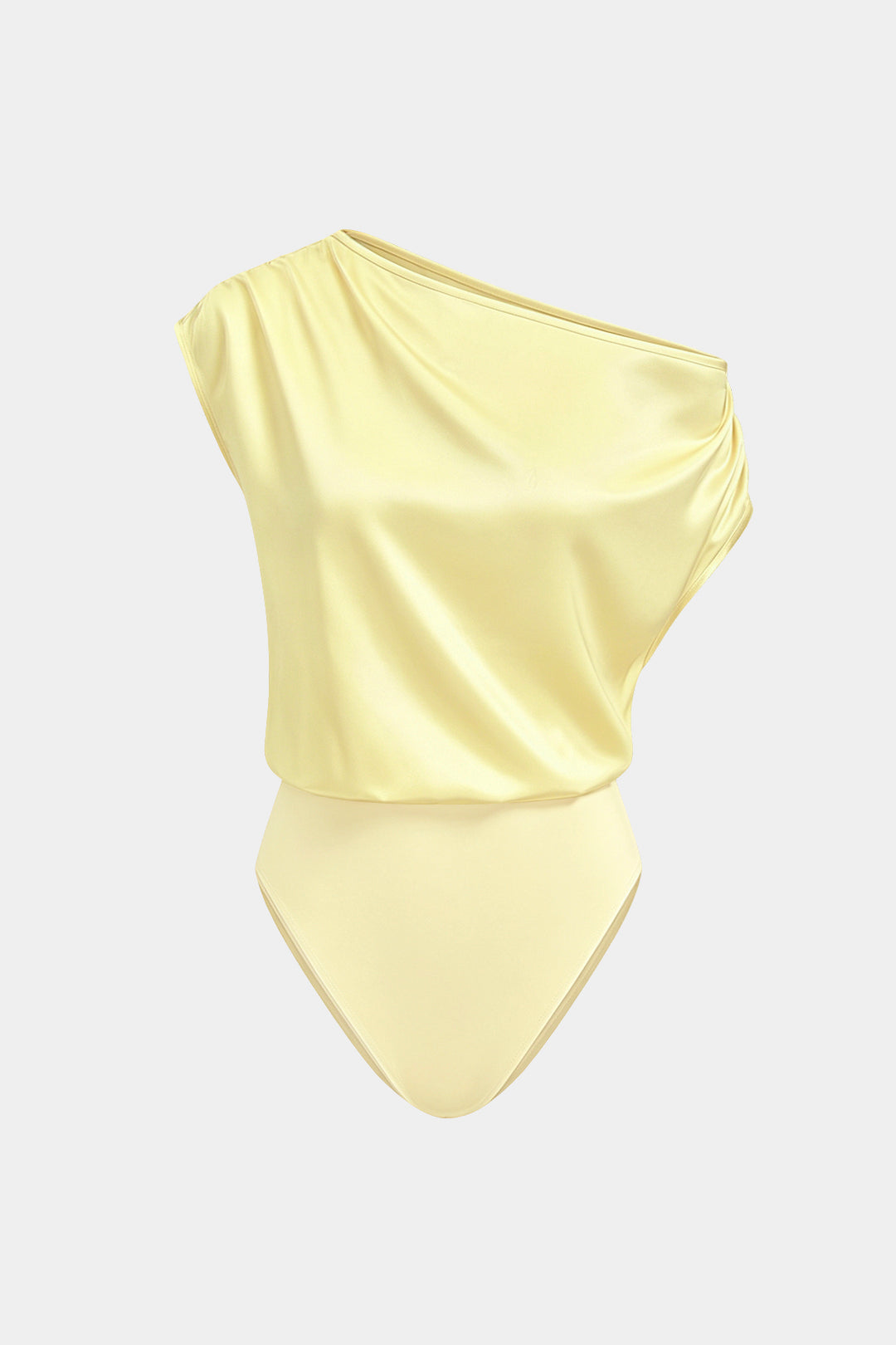 Satijnen patchwork body met één schouder en ruches