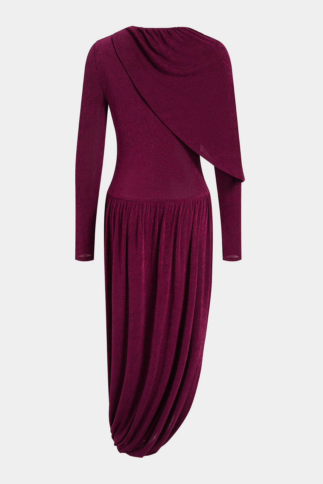 Asymmetrische maxijurk met ruches en ronde hals