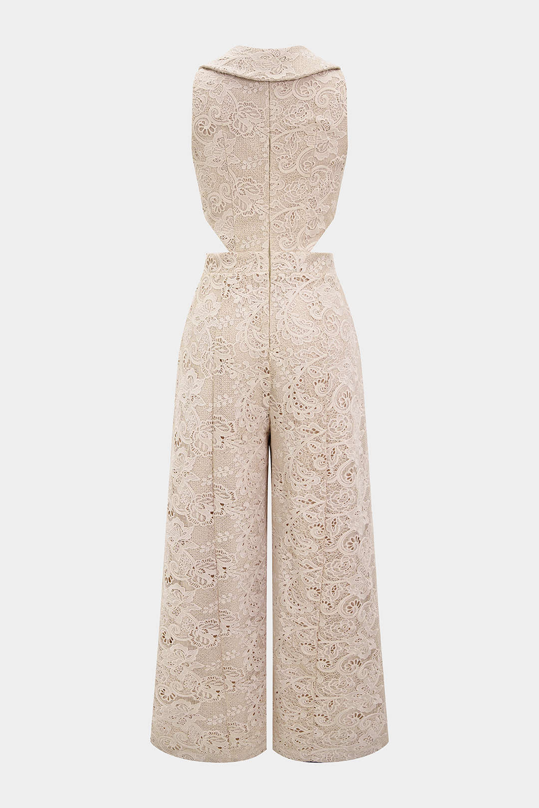 Mouwloze jumpsuit met kant, V-hals en uitsnijding
