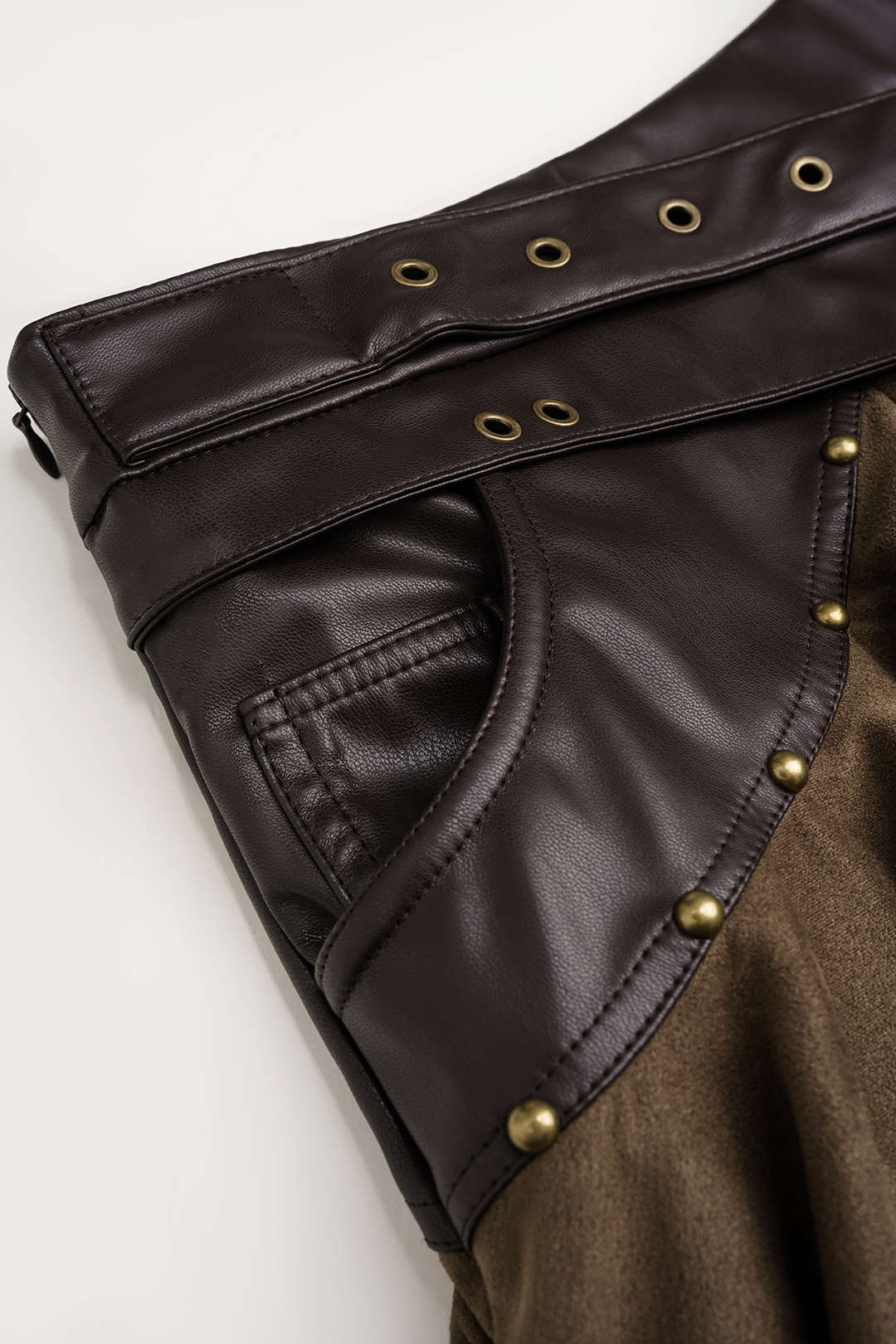 Sofie - Leren-look patchwork rok met ruches