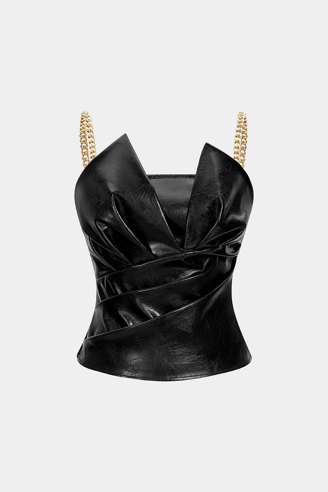 Leren-look metallic top met kettingdetail en ruches
