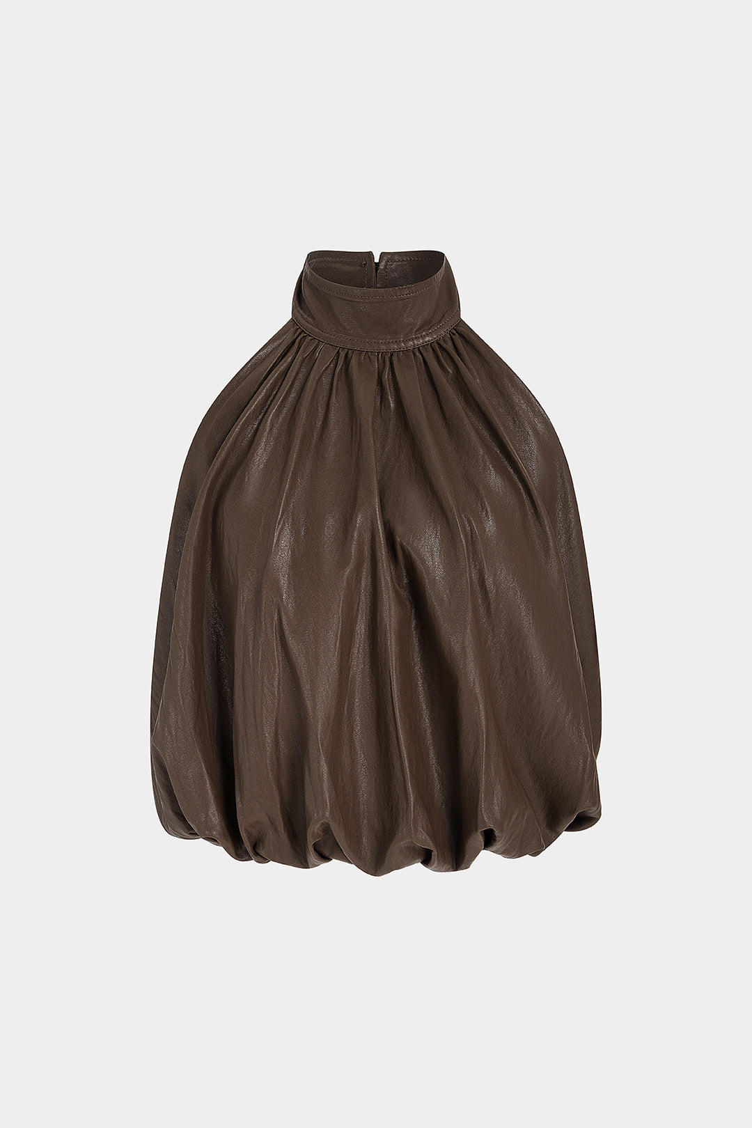 Leren-look tanktop met halternek, open rug en ruches