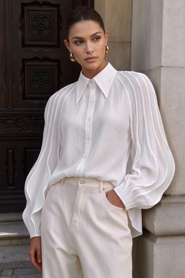 Effen geplooide blouse met lange mouwen