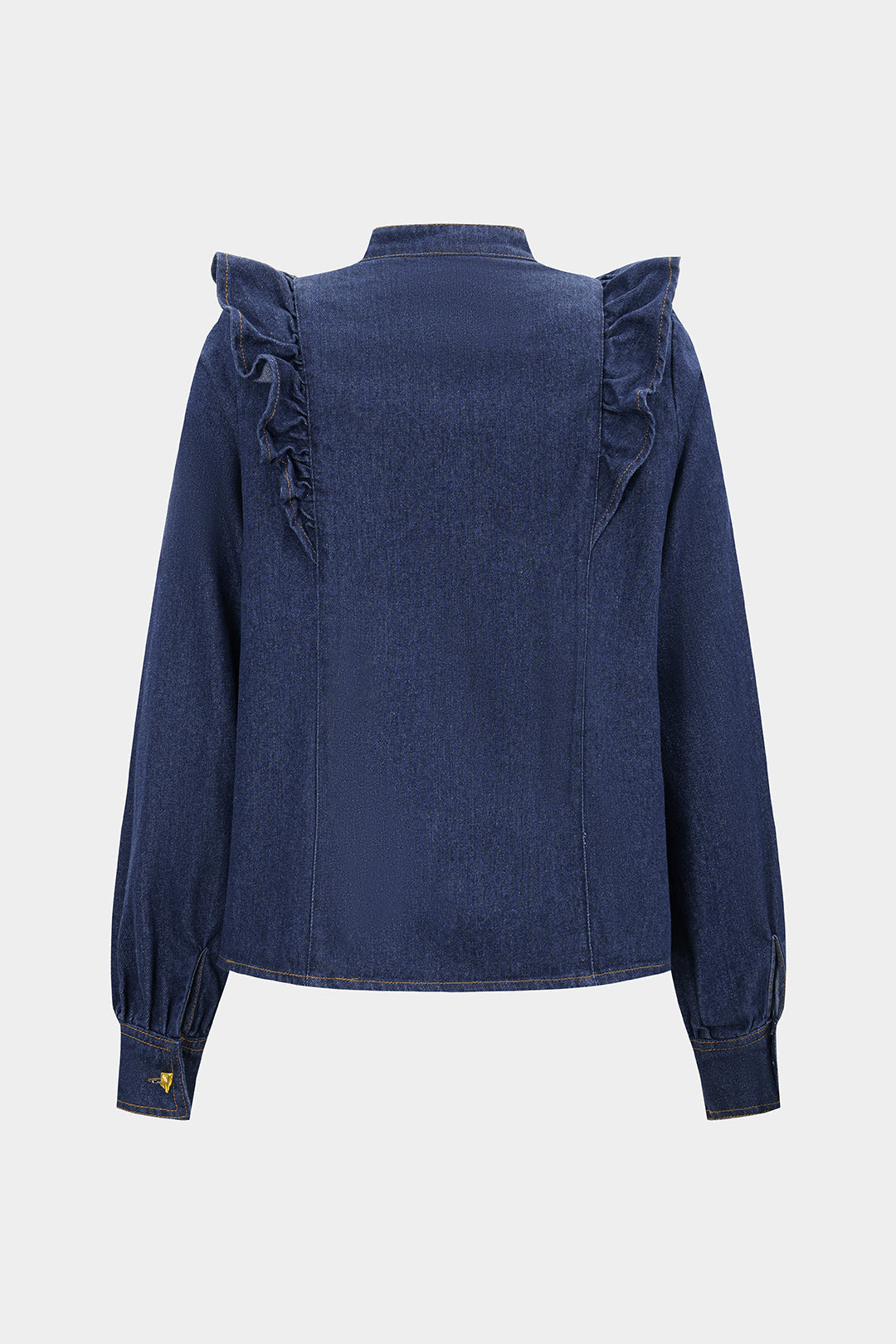 Denim blouse met volants, knoopjes en lange mouwen