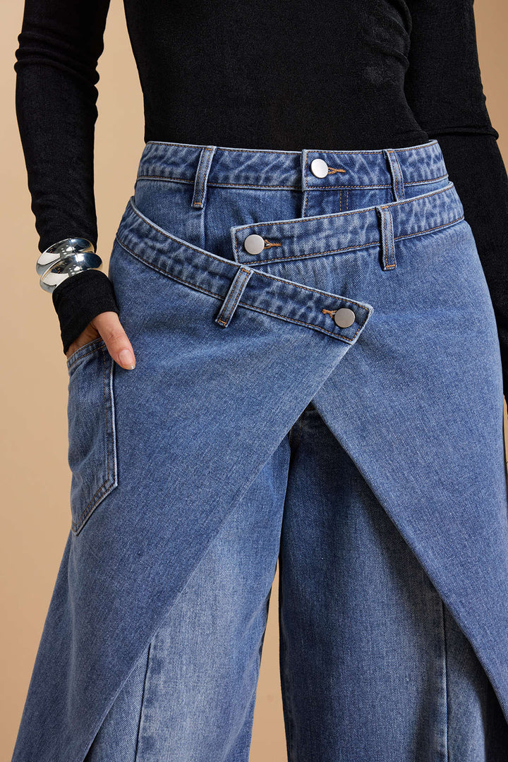 Denim Asymmetric Button Jeans