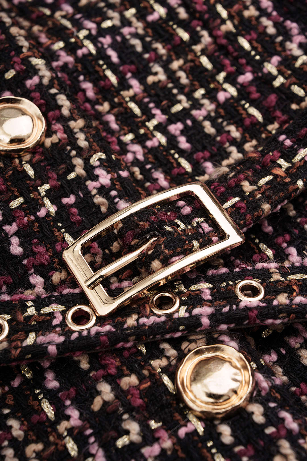Tweed jasje met riem en ronde hals