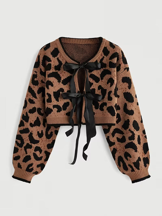 Vintage Leopard Cropped Vest with Bow