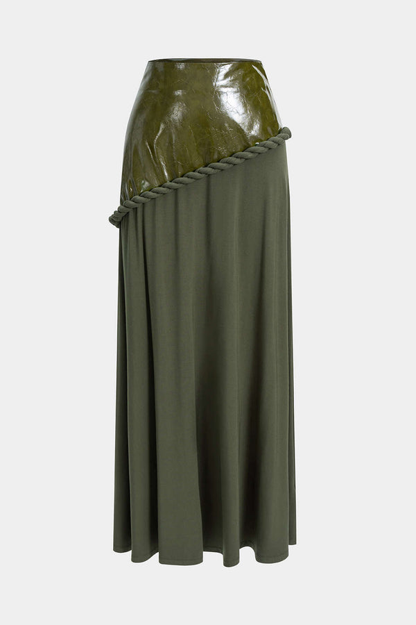 Leren-look patchwork rok met rits en gedraaid detail