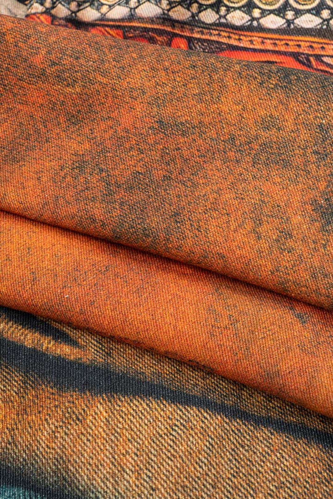Abstracte print denim broek met rits en hoge taille