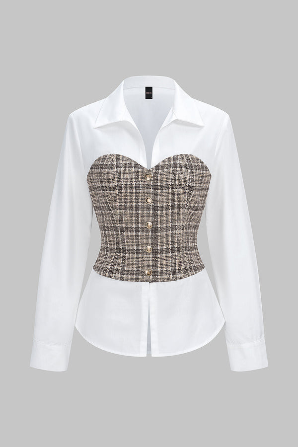 Tweed geruite top met knoopjes en lange mouwen