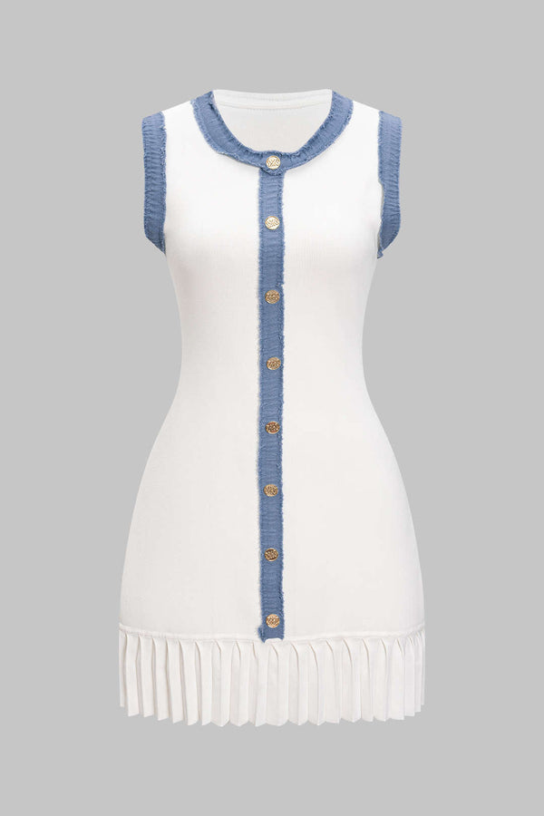 Gebreide patchwork minijurk met knoopjes