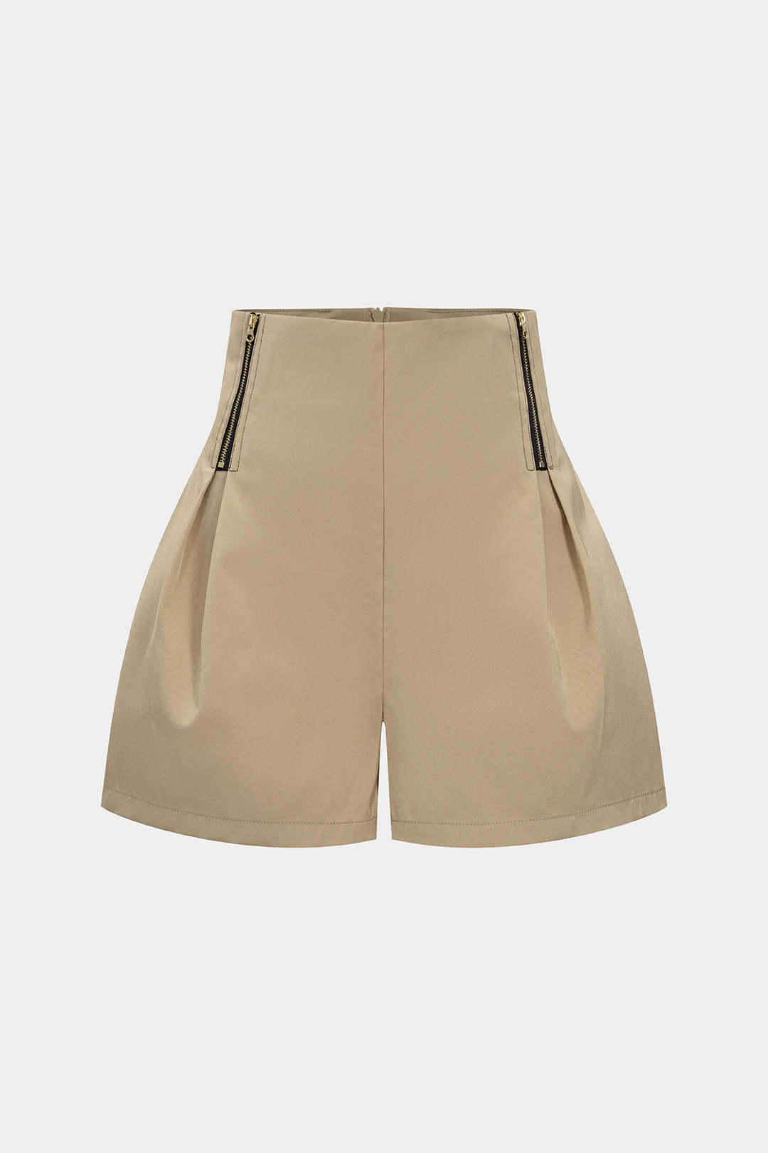 Short met hoge taille, ruches en rits