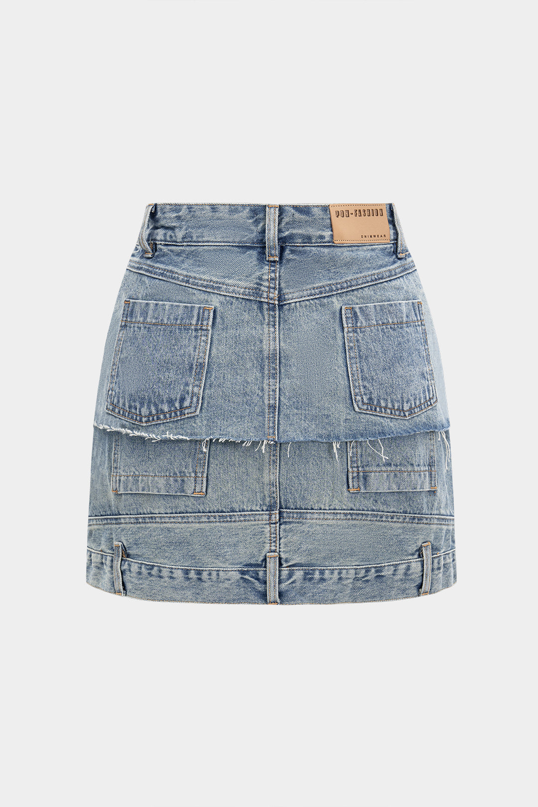 Denim patchwork rok met zakken en rits