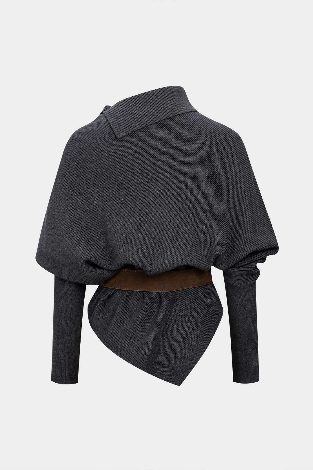 Floor - Gebreide asymmetrische top met riem en lange mouwen