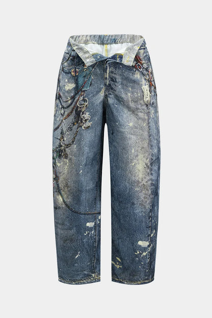 Trousers with color blocks and wide legs