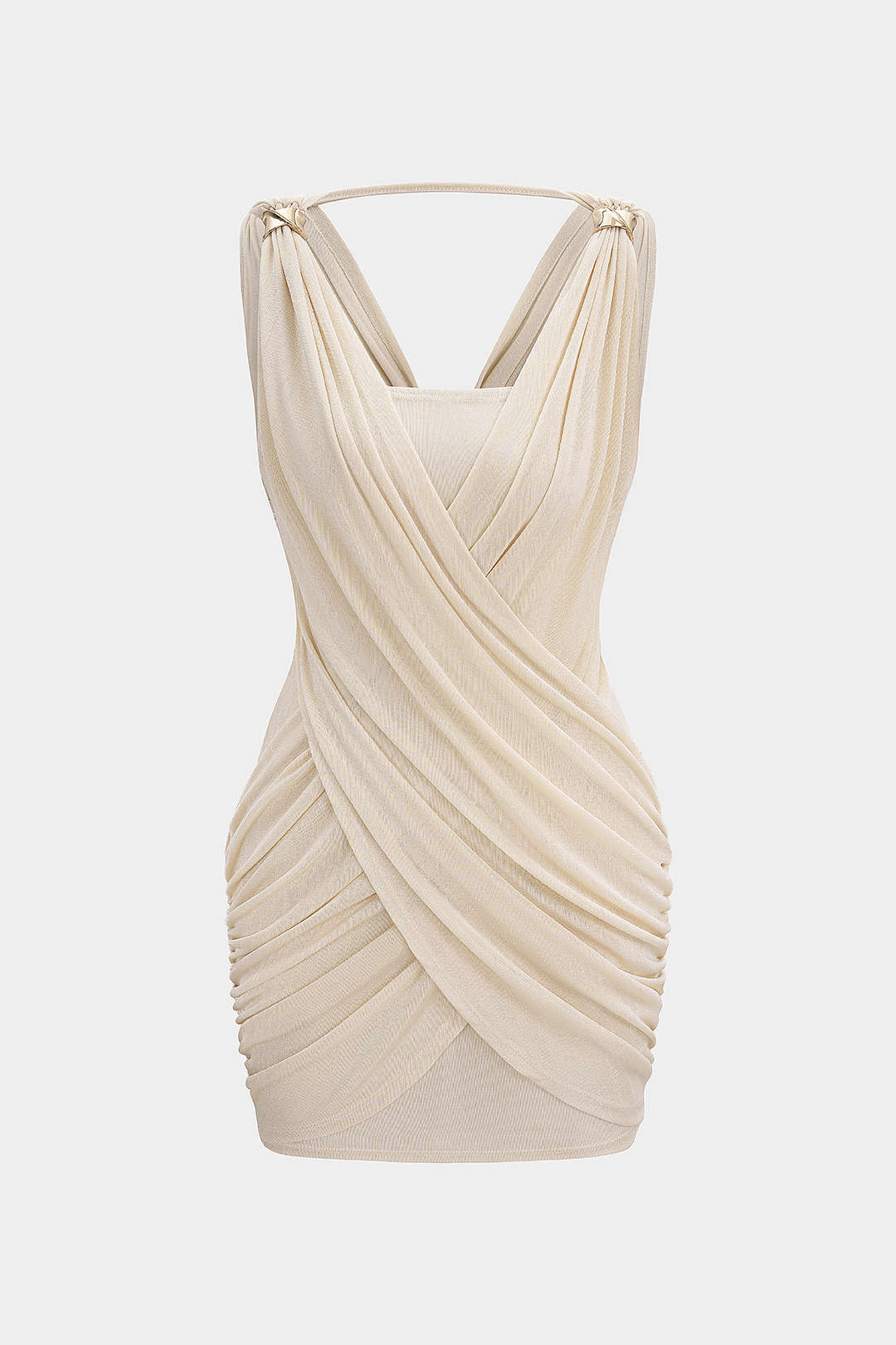 Maud - Metallic mouwloze minijurk met V-hals en ruches
