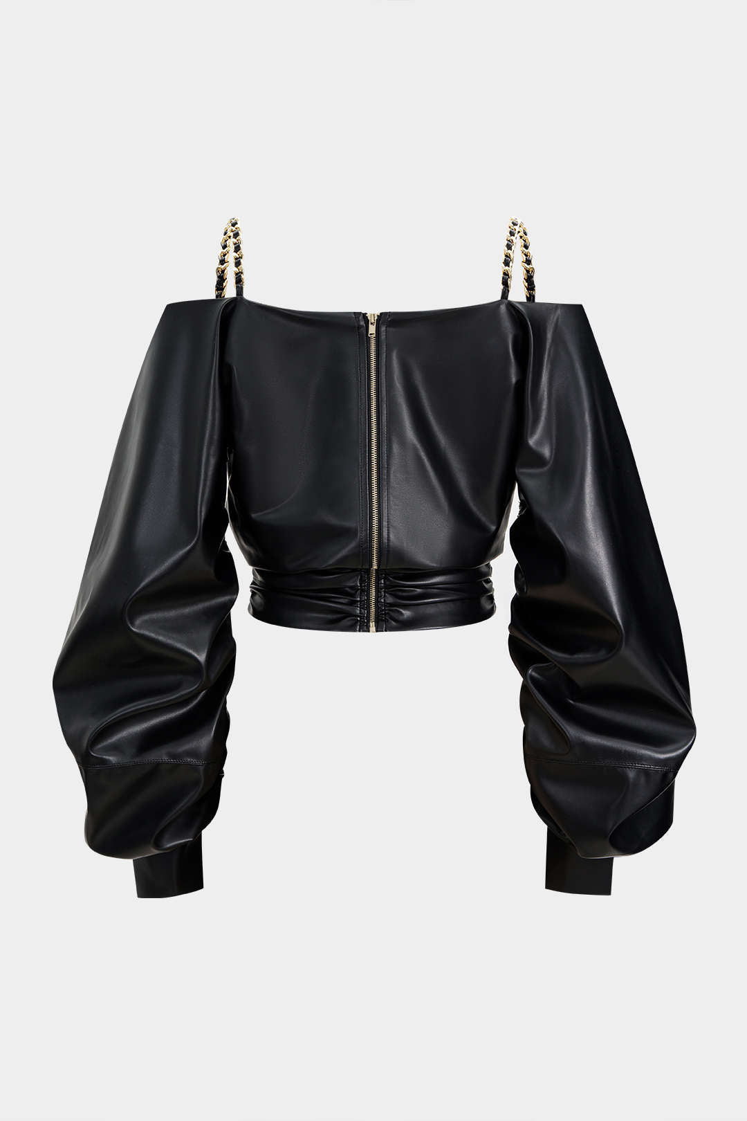 Leren-look metallic blouse met lange mouwen