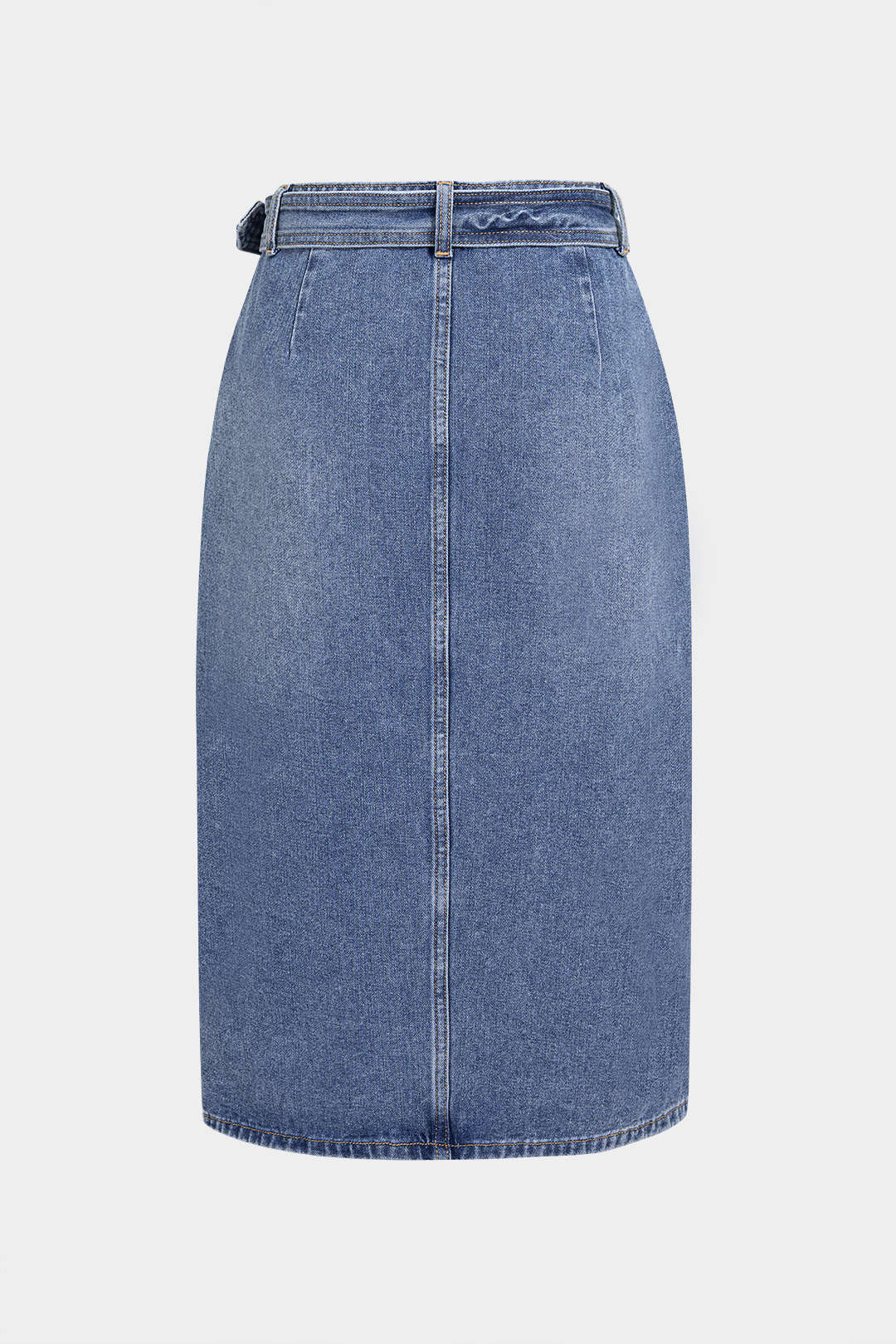 Denim metallic rok met riem, zakken en split