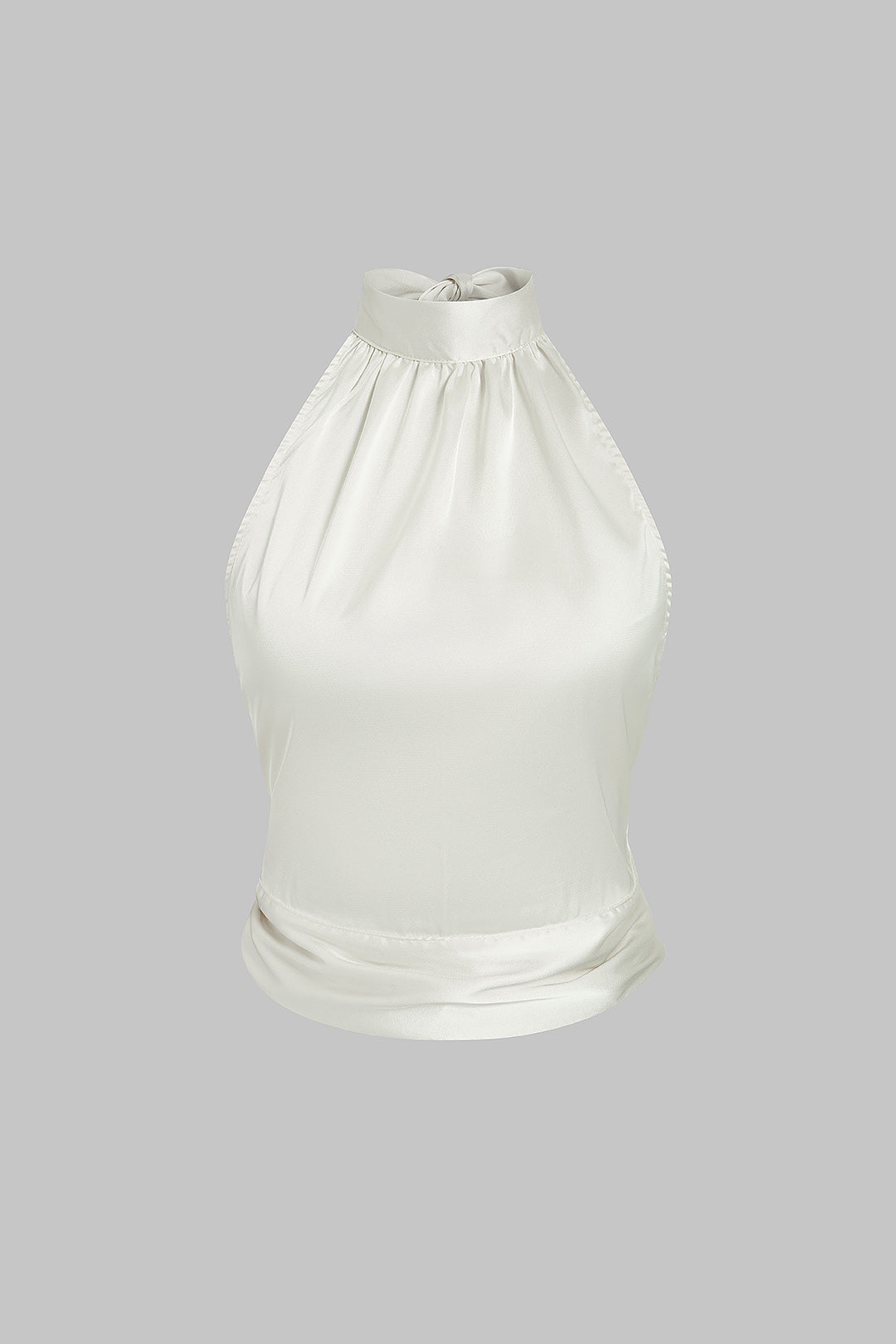 Satijnen tanktop met halternek, strik en open rug