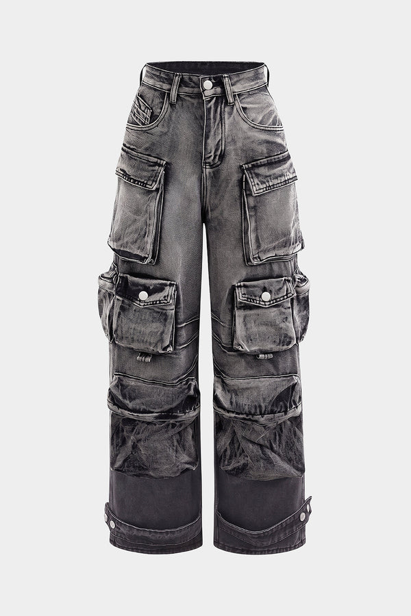 Gaia - Jeans met zakken, wijde pijpen en cargozakken