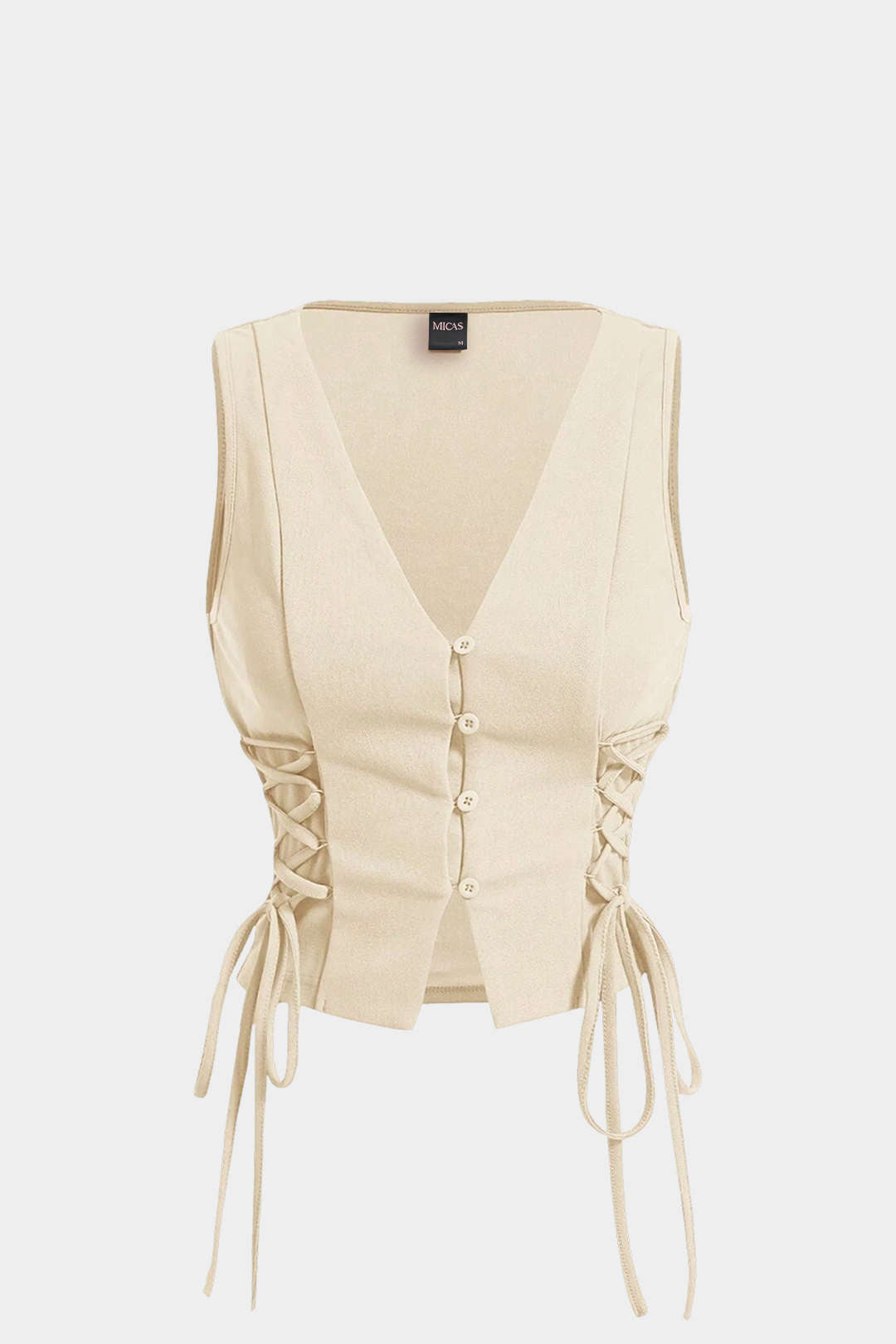 Tanktop met V-hals, knoopjes en strik